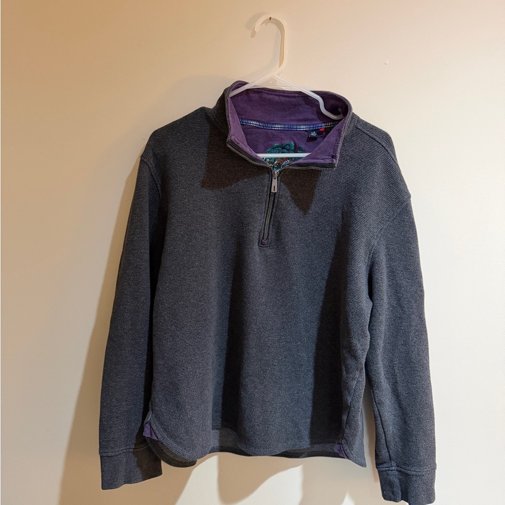 Robert Graham Sweater Mens Large Gray Grey Quarter Zip Pullover Cotton Preppy